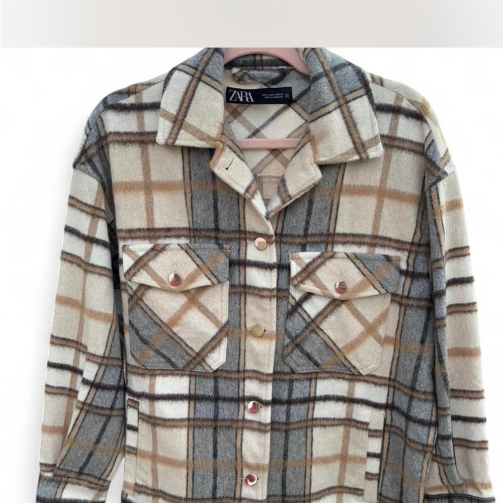 Zara Beige and Gray Plaid Jacket